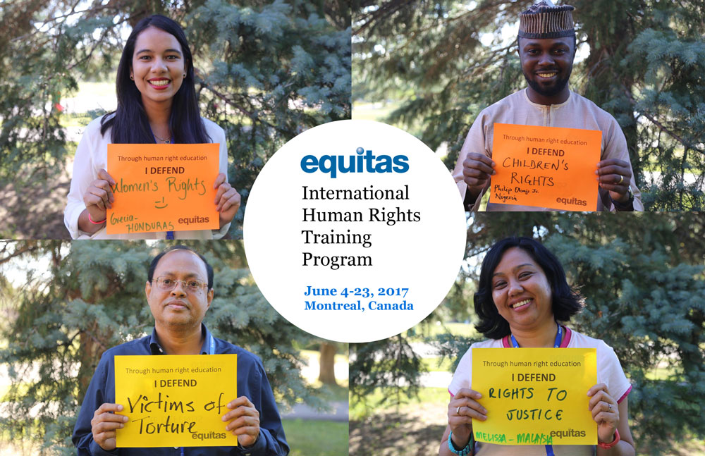 Four human rights defenders at the Equitas International Human Rights TRaining Rpogram in Motnreal, Canada