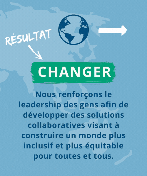 Changer - Nous renforçons le leadership des gens afin de développer des solutions collaboratives visant à construire un monde plus inclusif et plus équitable pour toutes et tous.